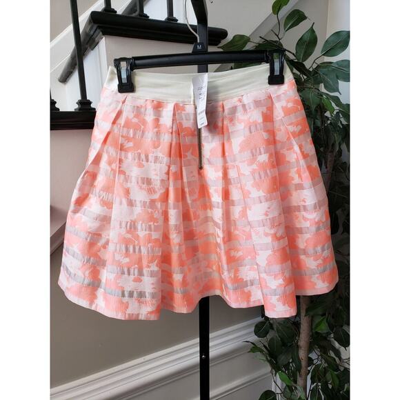 Bebe Flare Skirt Womens Small Pink Floral Sheer Striped Pleated Classic Back Zip - Picture 3 of 12